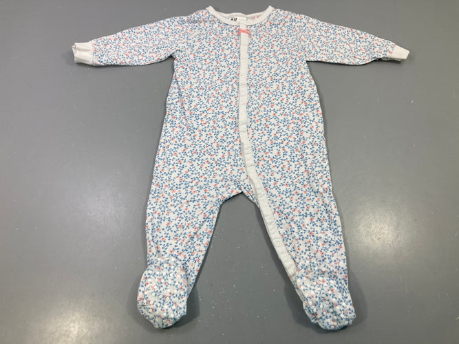 Pyjama jersey blanc fleurs bleues, moins cher chez Petit Kiwi