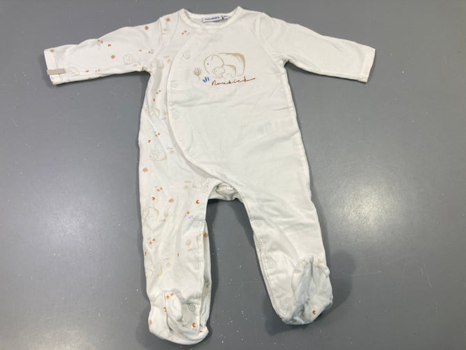 Pyjama jersey blanc éléphants, moins cher chez Petit Kiwi