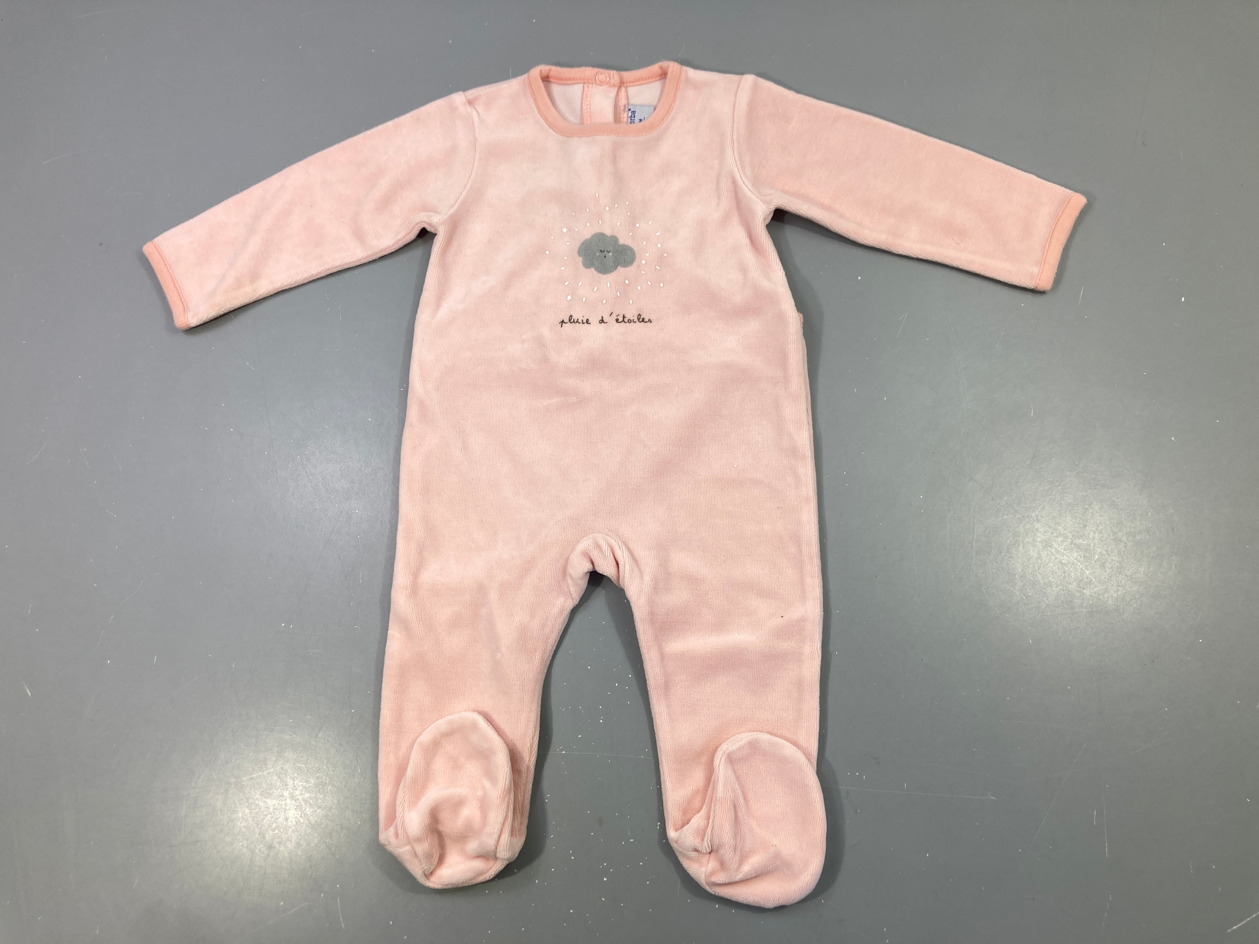 Pyjama velours rose nuage, pluie d'étoiles