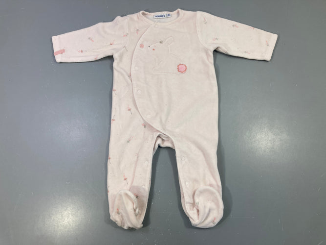 Pyjama velours rose pâle lapin brodé, moins cher chez Petit Kiwi