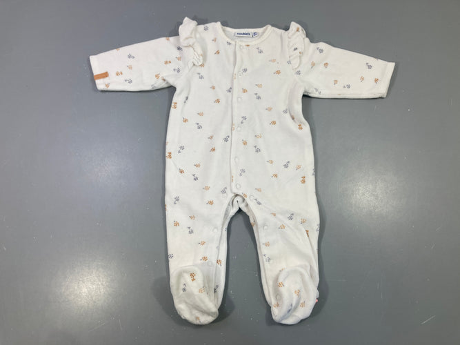 Pyjama velours blanc fleuri, volants épaules, moins cher chez Petit Kiwi