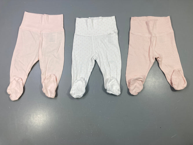 Pantalon à pieds rose, blanc à pois et rayé, lot de 3, moins cher chez Petit Kiwi