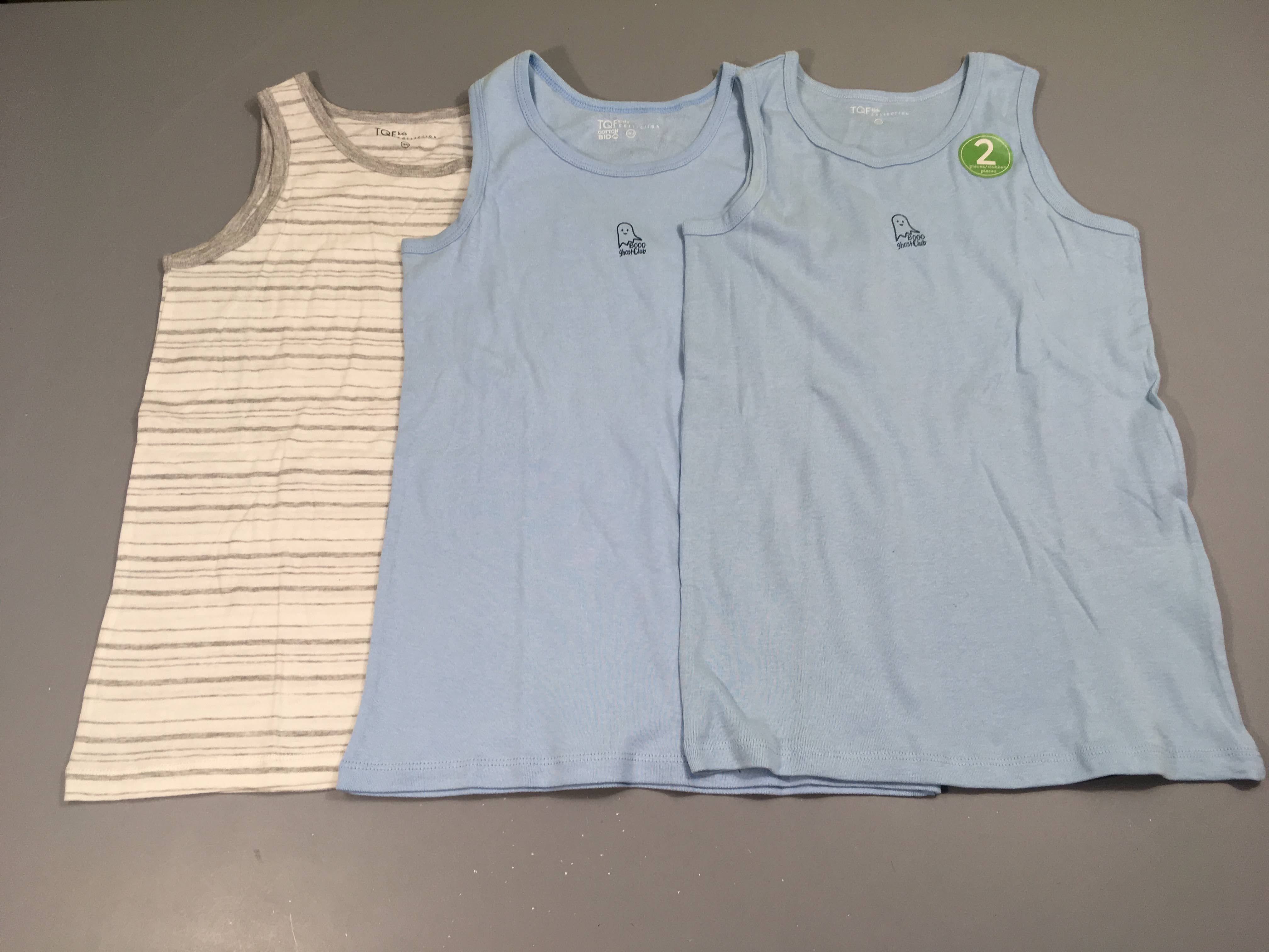 NEUF Lot de 3 chemisettes s.m bleu fantômes/gris rayé blanc
