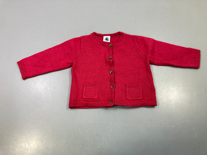 Gilet tricot rose vif, 55% laine, moins cher chez Petit Kiwi
