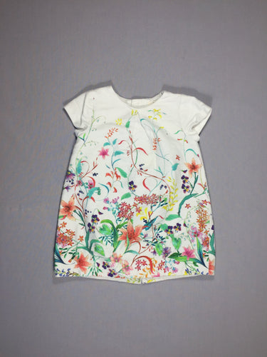 Robe m.c blanche texturée - fleurs multicolores, moins cher chez Petit Kiwi