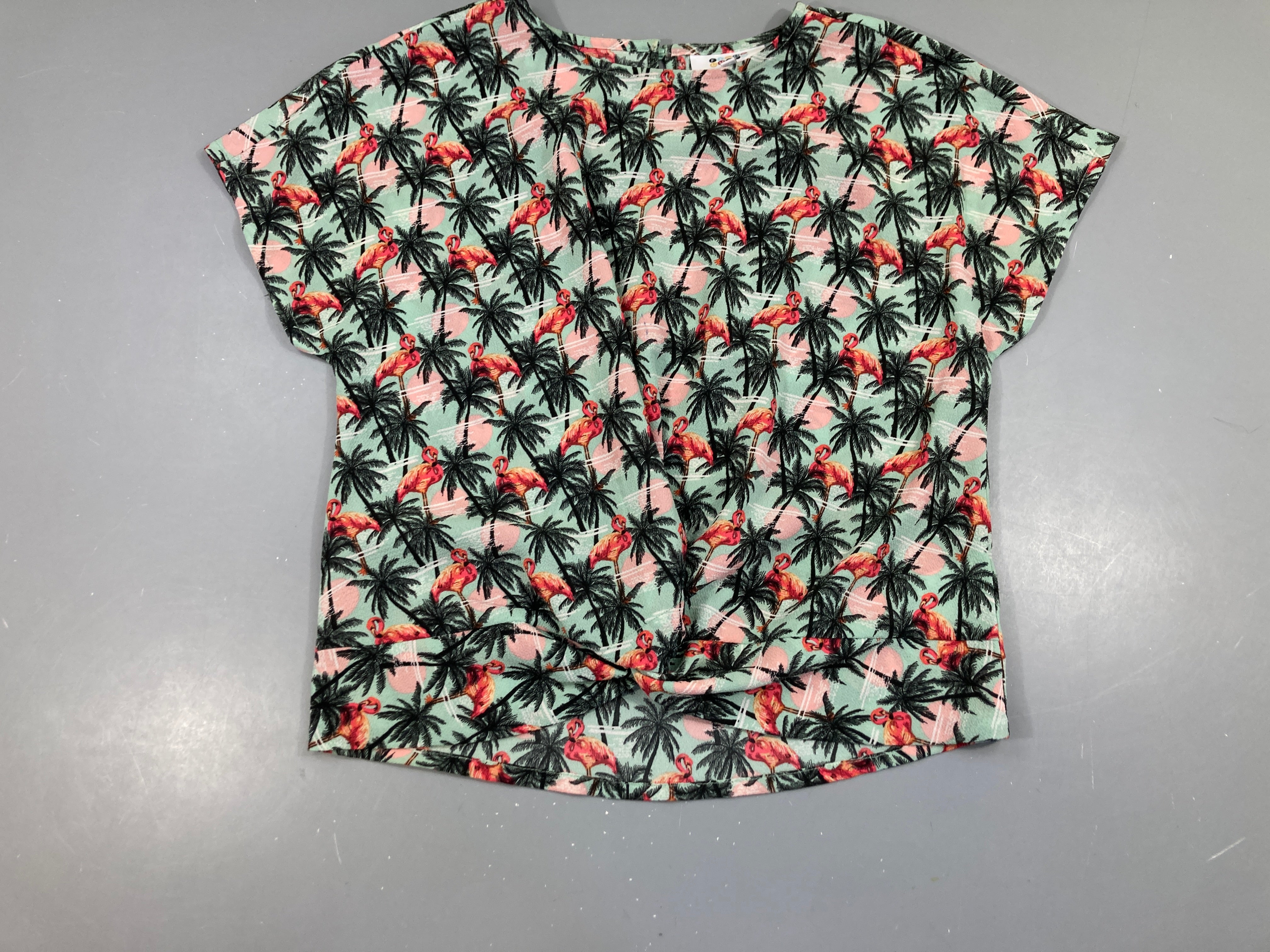 Blouse m.c vert palmiers nouée
