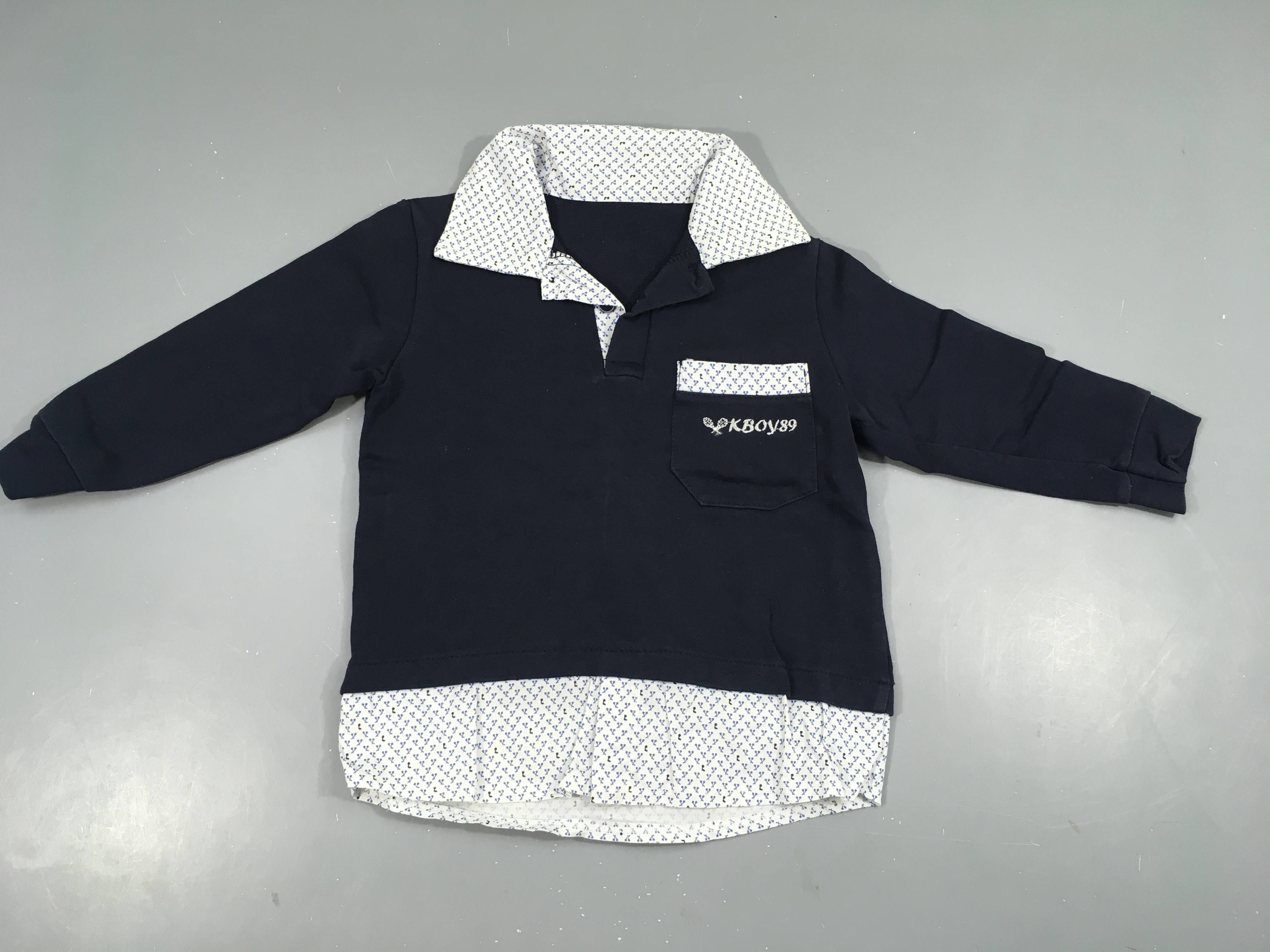 Polo m.l jersey bleu foncé Kboy89 effet col de chemise