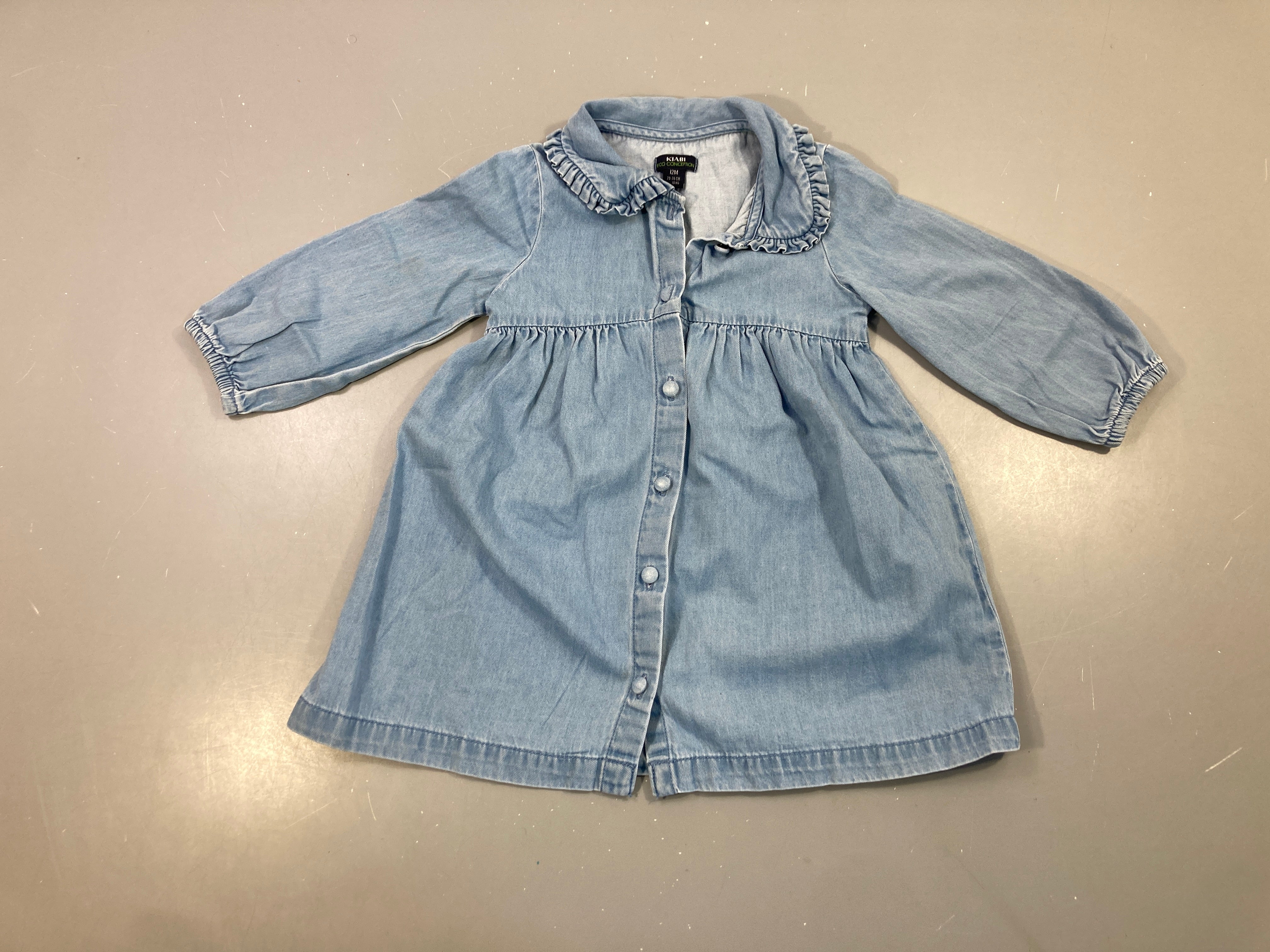 Robe m.l denim, col volanté