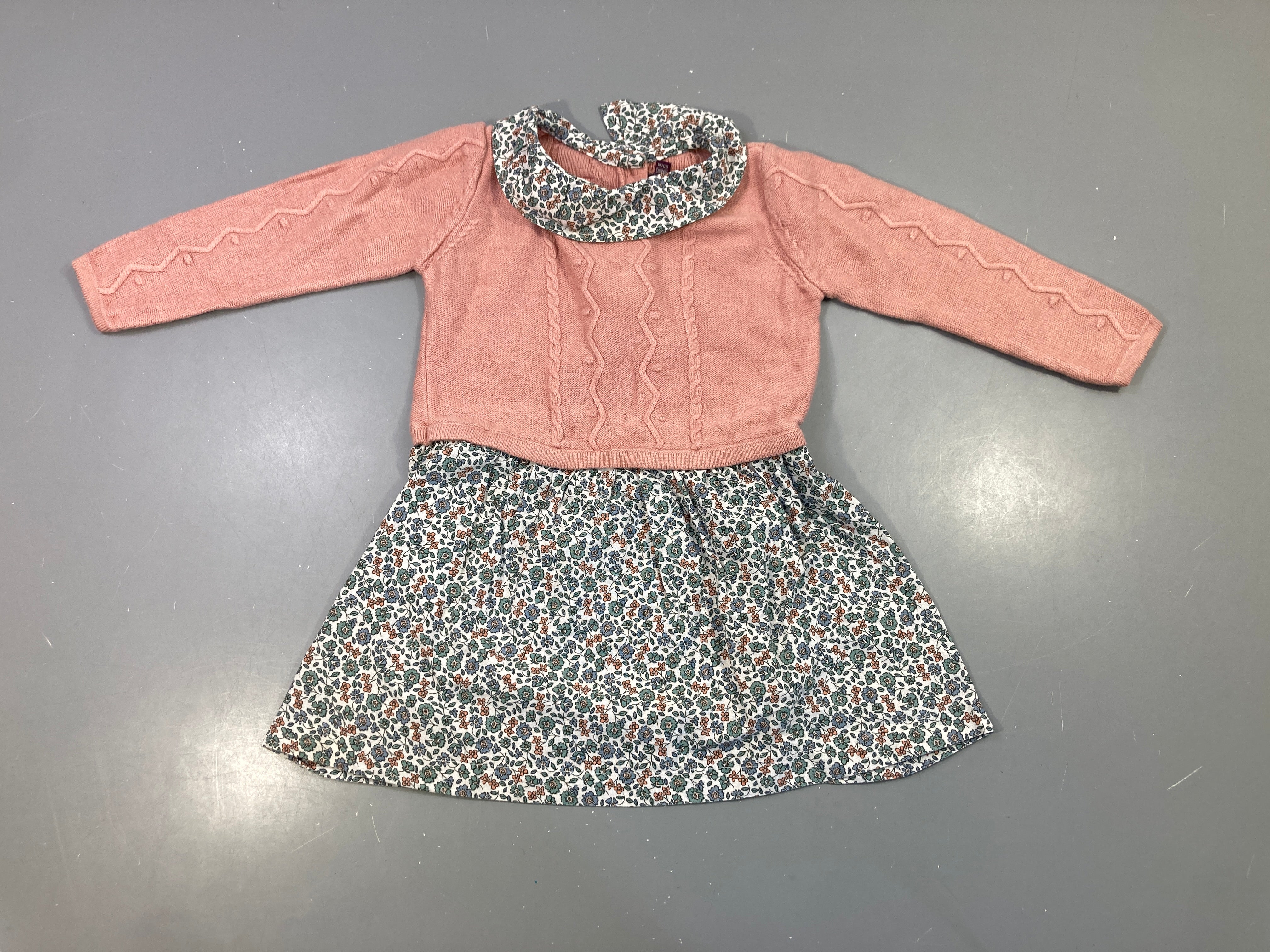 Robe m.l rose et fleurie, haut tricot