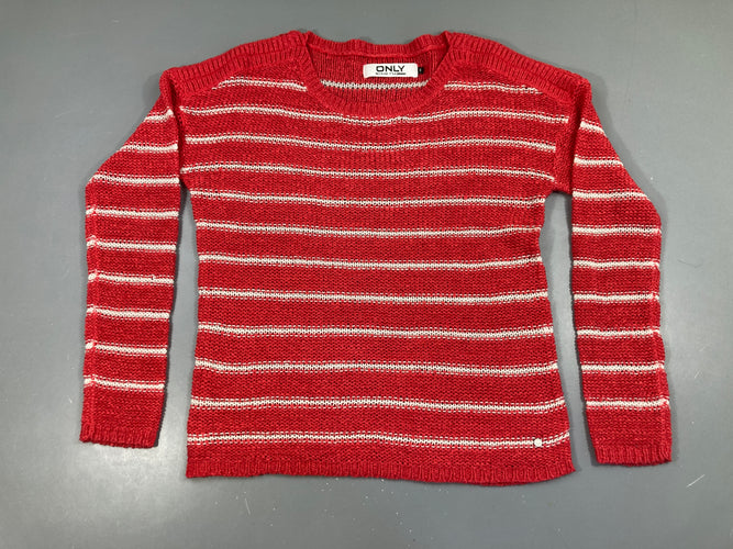 Pull mailles roses rayé blanc, moins cher chez Petit Kiwi