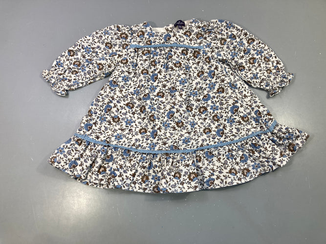Robe m.l velours blanc fleurs bleues, moins cher chez Petit Kiwi