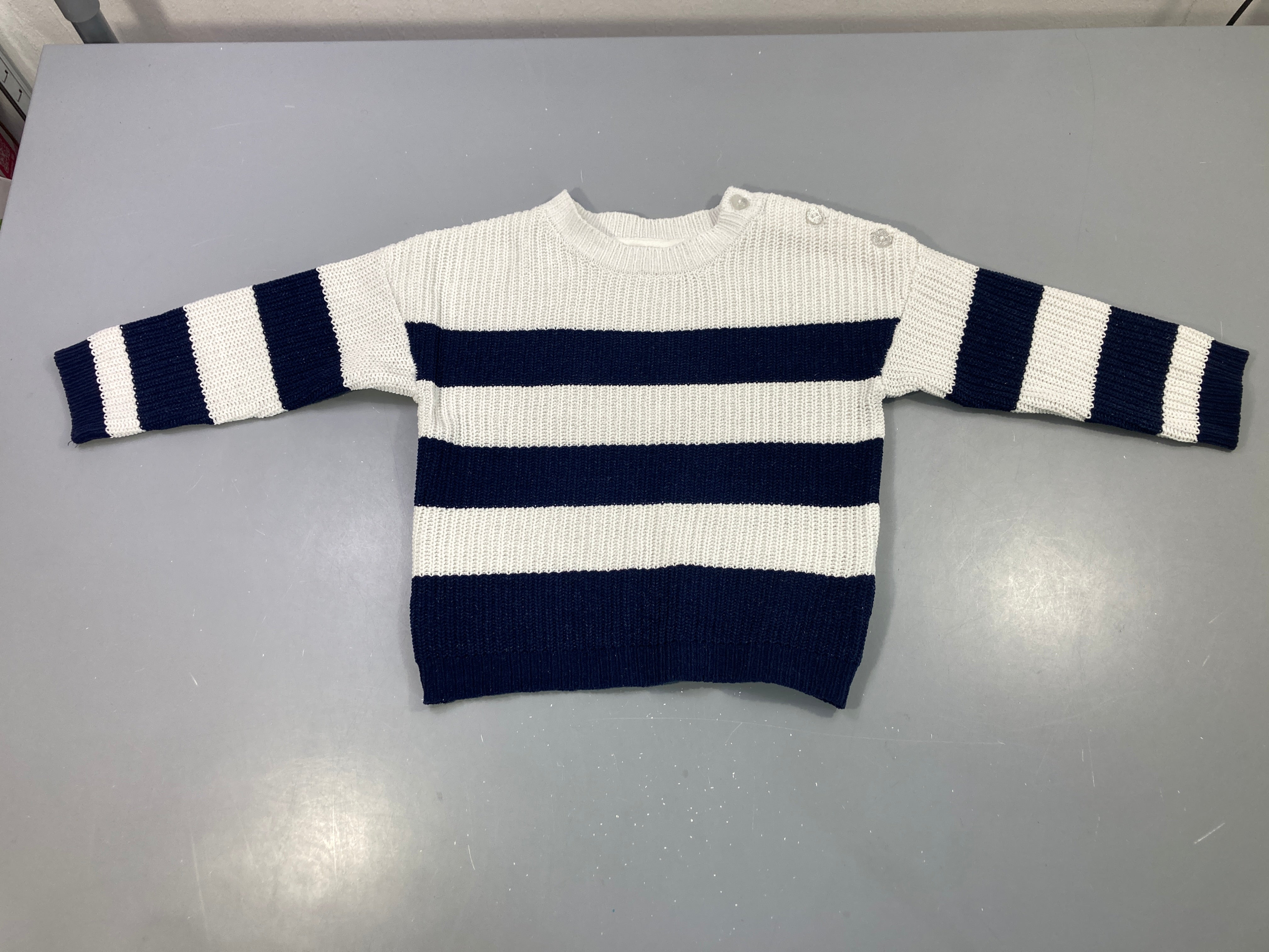 Pull m.l rayé blanc et bleu marine