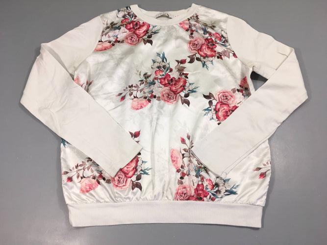 Pull avant satiné blanc fleurs, moins cher chez Petit Kiwi