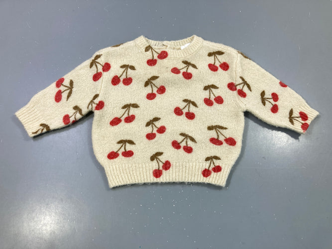 Pull m.l écru cerises rouges, moins cher chez Petit Kiwi