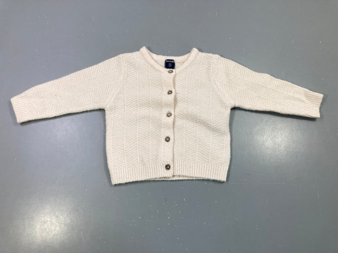 Gilet rose pâle tricot chevrons, moins cher chez Petit Kiwi