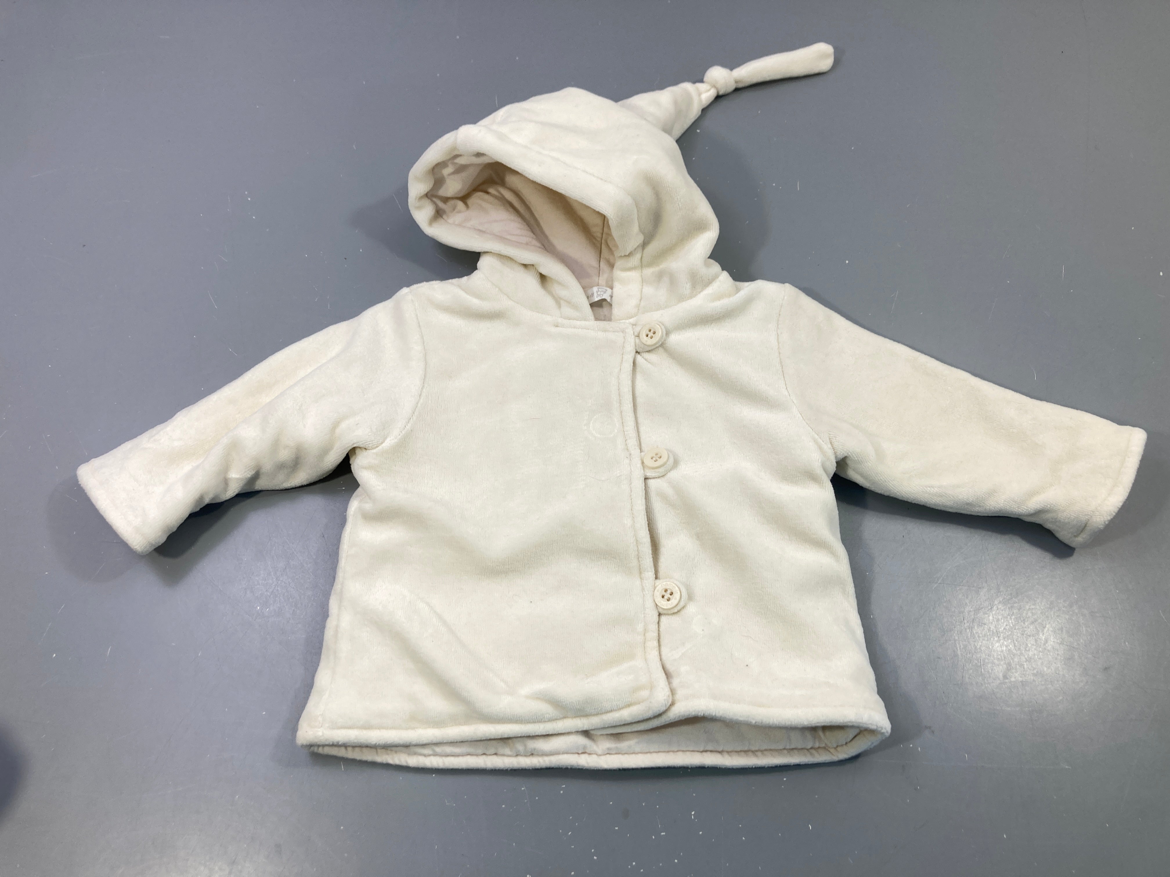 Veste capuche écru velours, nœud