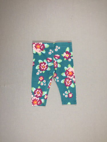 Legging bleu/vert - fleurs roses, moins cher chez Petit Kiwi