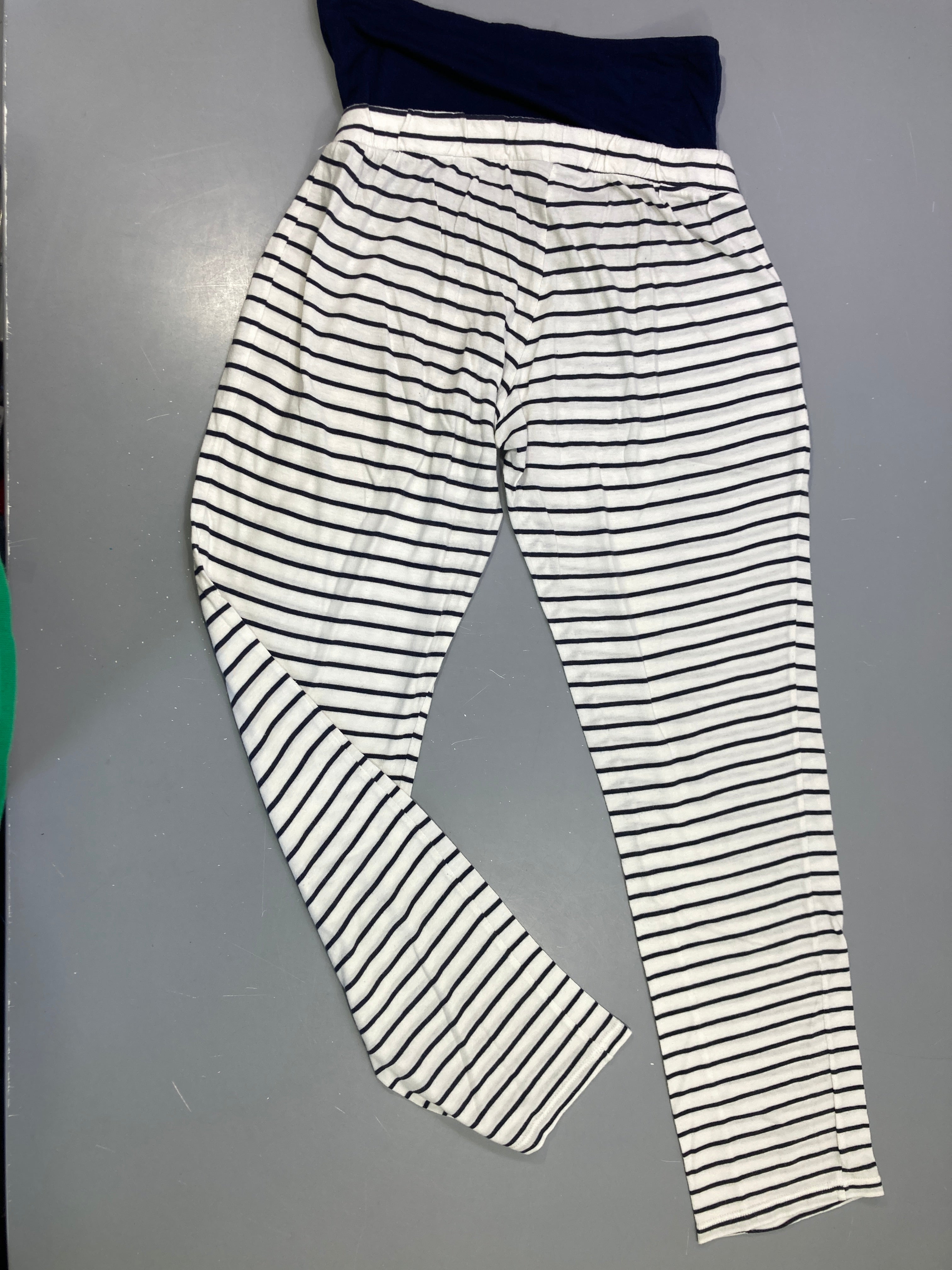 Pantalon jersey écru rayé marine