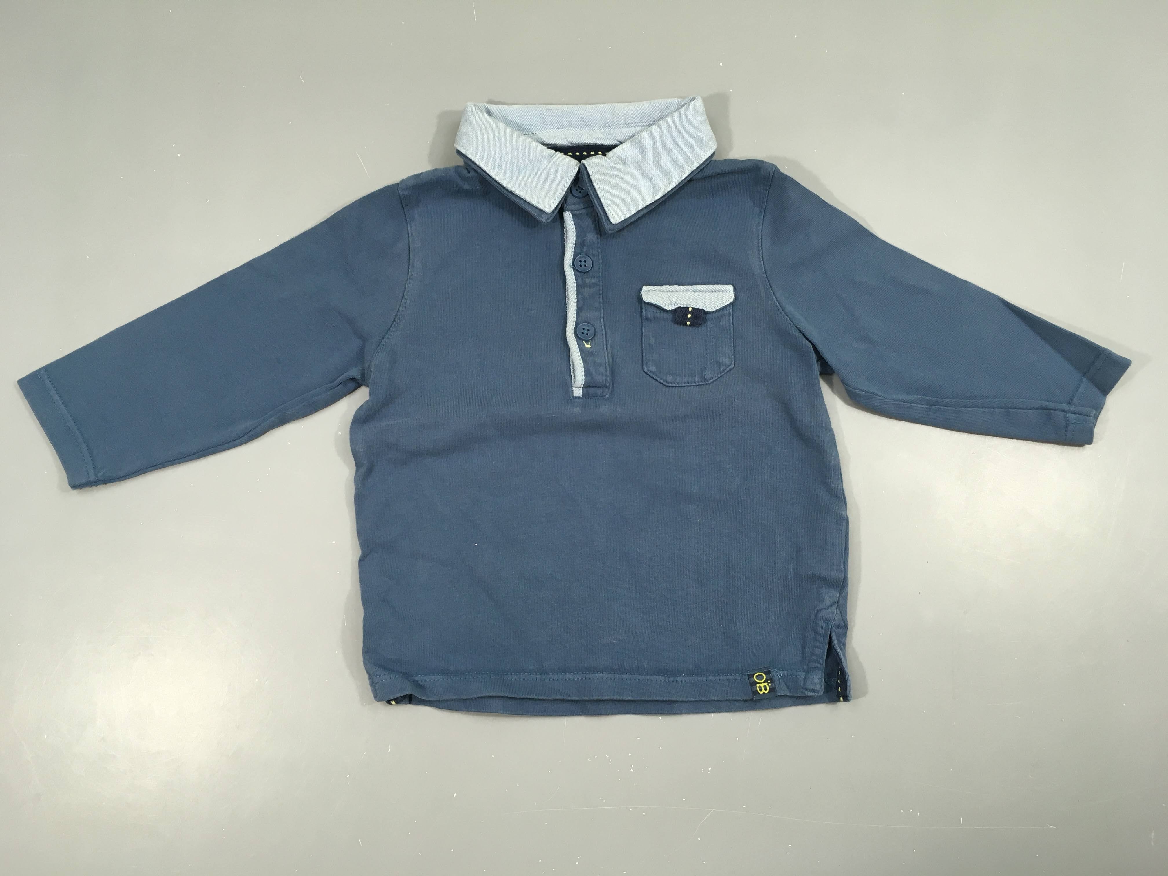 Polo m.l jersey bleu poche