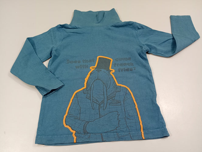 T-shirt m.l col roulé bleu, morse, moins cher chez Petit Kiwi