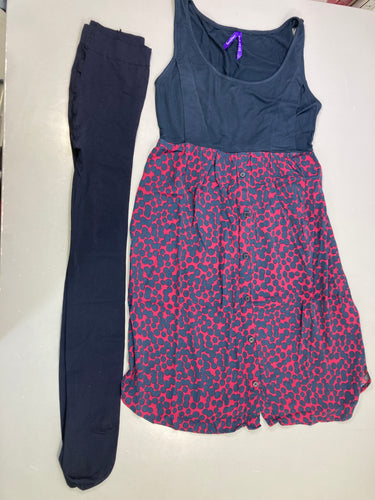 Robe s.m bleu marine bas rose à pois Séraphine + collants, moins cher chez Petit Kiwi