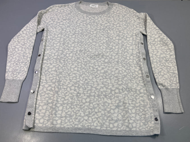 Pull d'allaitement m.l gris et blanc léopard, boutons pression côtés, bouloché, moins cher chez Petit Kiwi