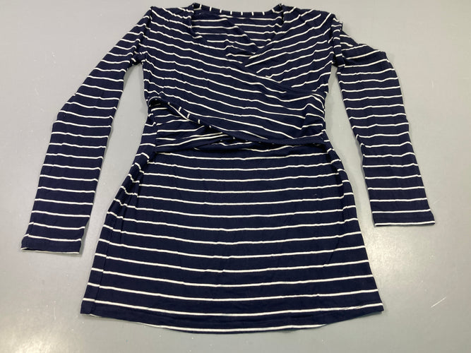 T-shirt m.l bleu marine rayé blanc, croisé allaitement (taille estimée), moins cher chez Petit Kiwi