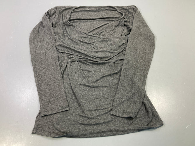 T-shirt m.l gris chiné, ouverture allaitement (taille estimée), moins cher chez Petit Kiwi
