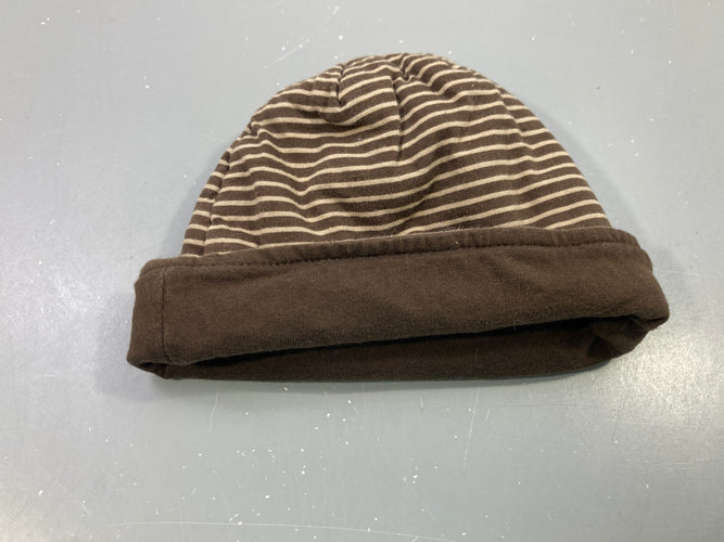 Bonnet jersey réversible rayé marron beige, moins cher chez Petit Kiwi