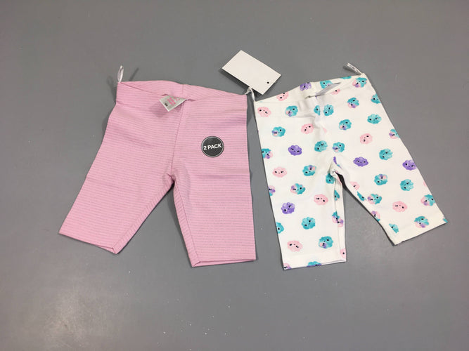 NEUF lot de 2 leggings courts blanc coquiklages/rose ligné, moins cher chez Petit Kiwi