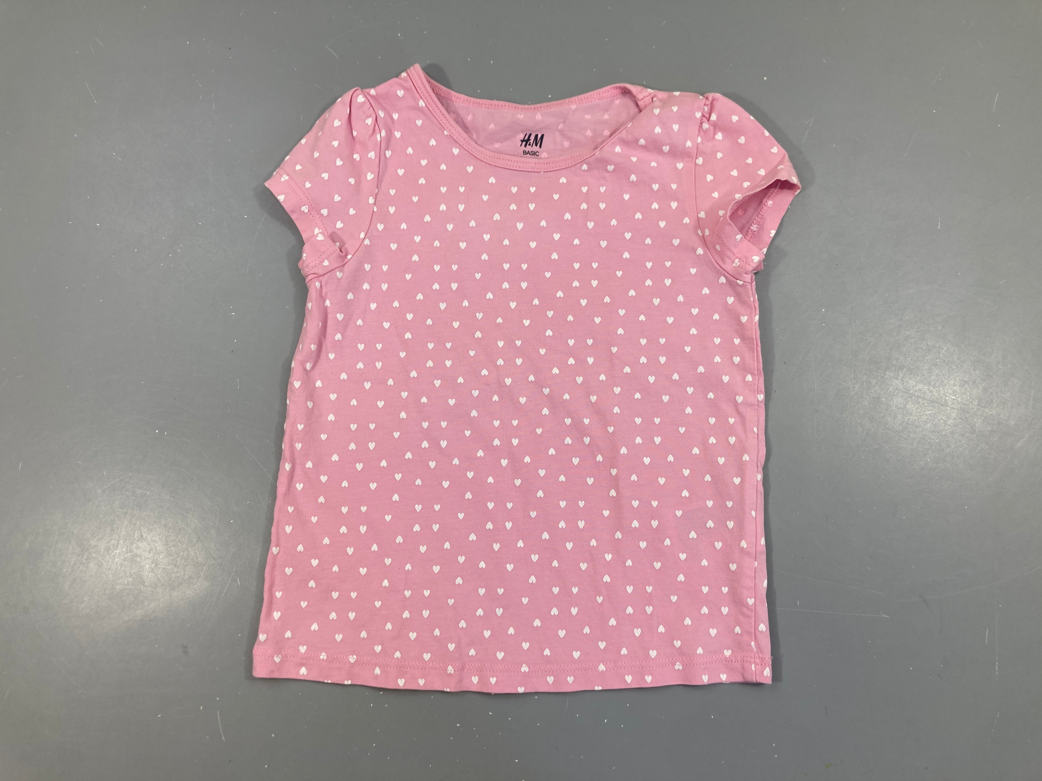 T-shirt m.c rose coeurs blancs