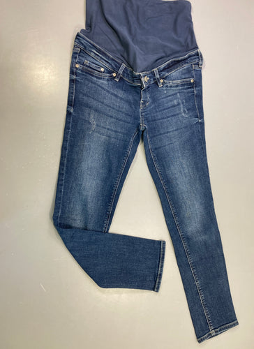 Jean skinny grossesse denim bleu délavé effet érraillé bandeau ventre, moins cher chez Petit Kiwi