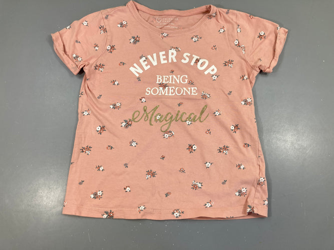 T-shirt m.c rose fleuri, moins cher chez Petit Kiwi