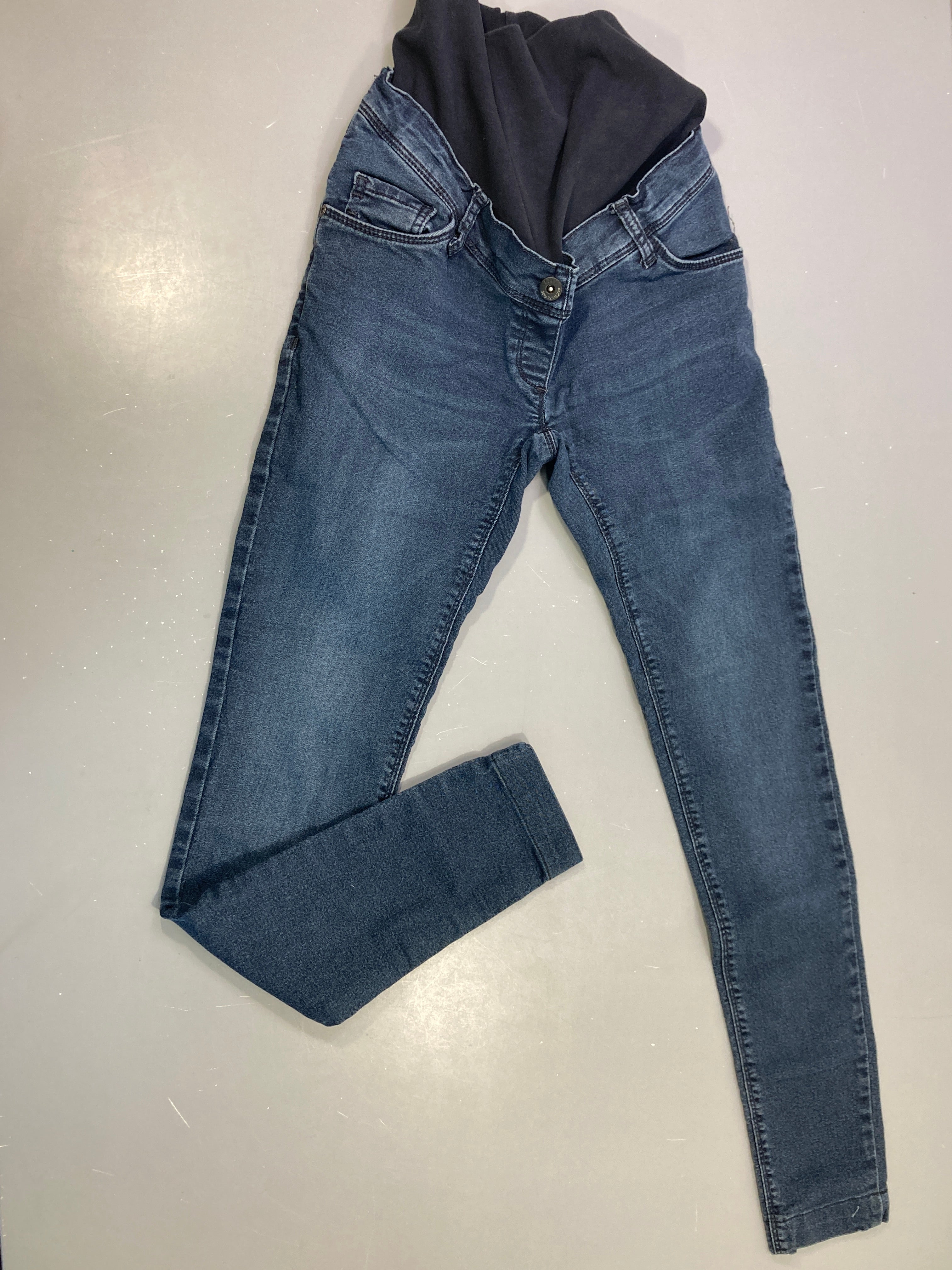 Jean skinny grossesse denim bleu bandeau ventre marine, élasthane détendu