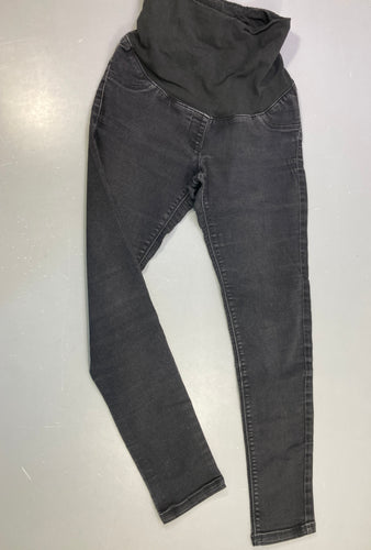 Jean skinny grossesse denim noir foncé bandeau ventre gris, moins cher chez Petit Kiwi