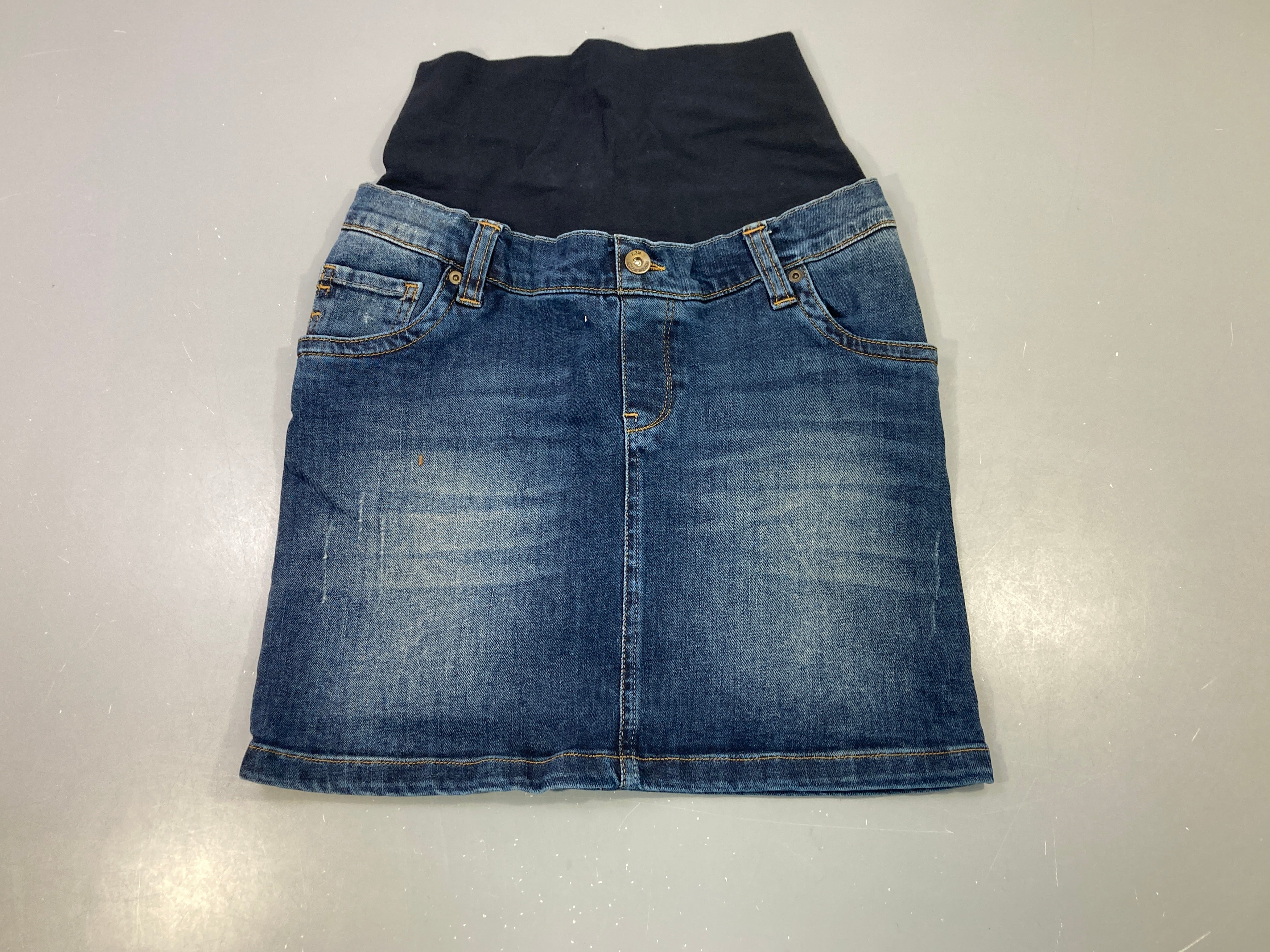Jupe grossesse denim bleu bandeau ventre noir