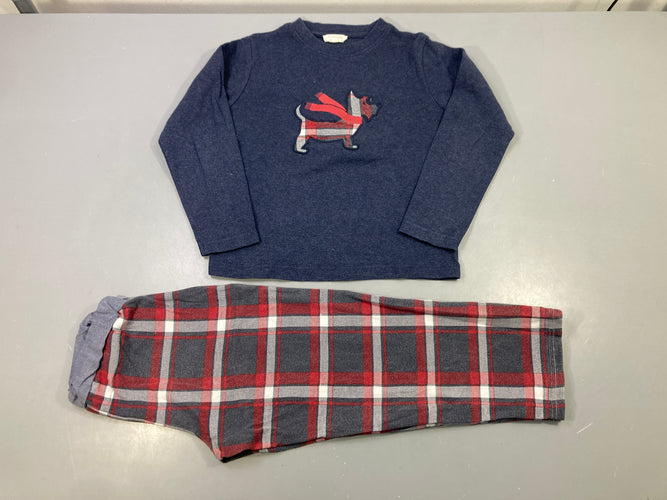 Pyjama 2pcs jersey bleu foncé chien Pantalon carreaux, légèrement bouloché, moins cher chez Petit Kiwi