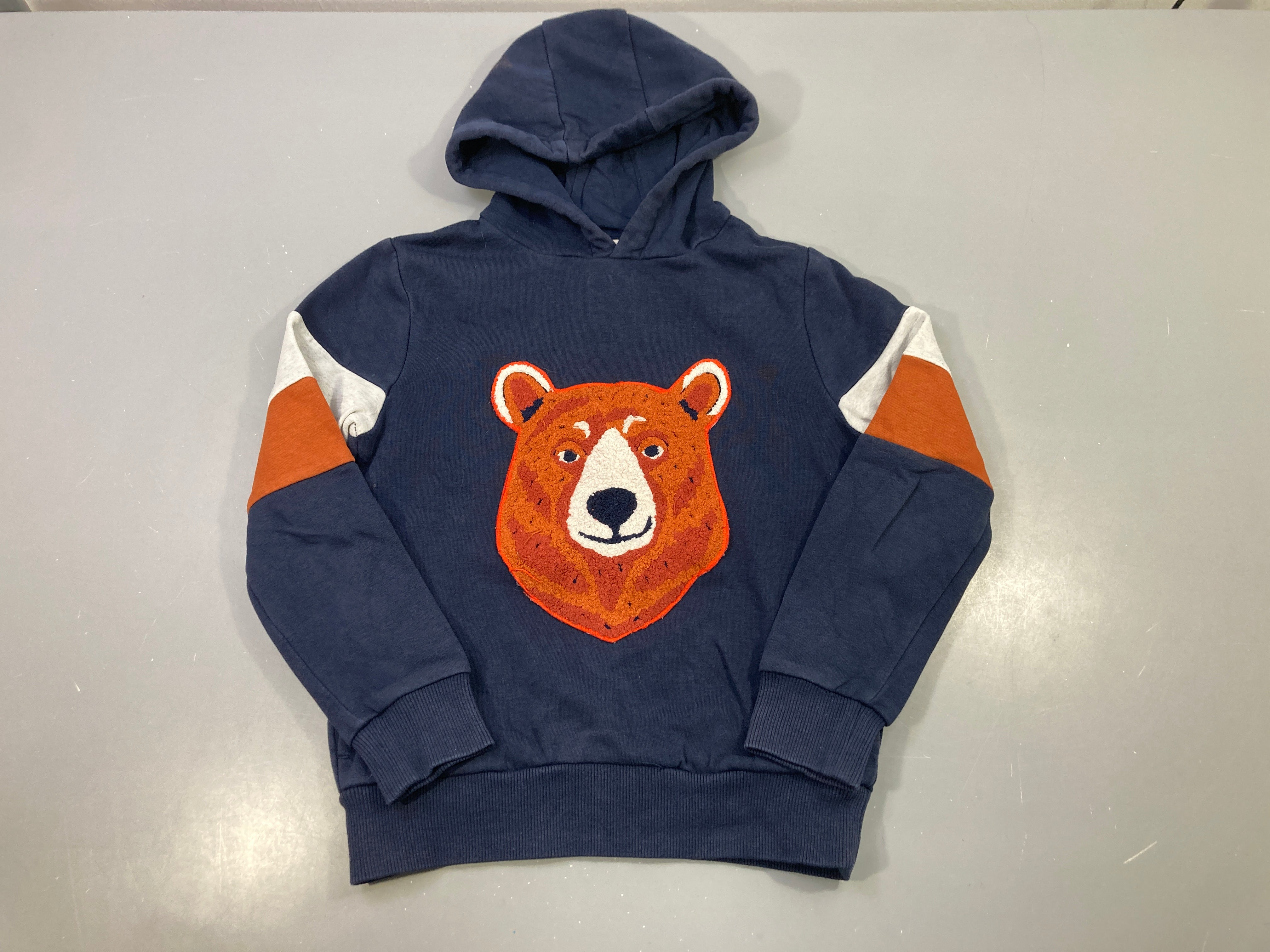 Sweat bleu foncé/gris ours orange capuche