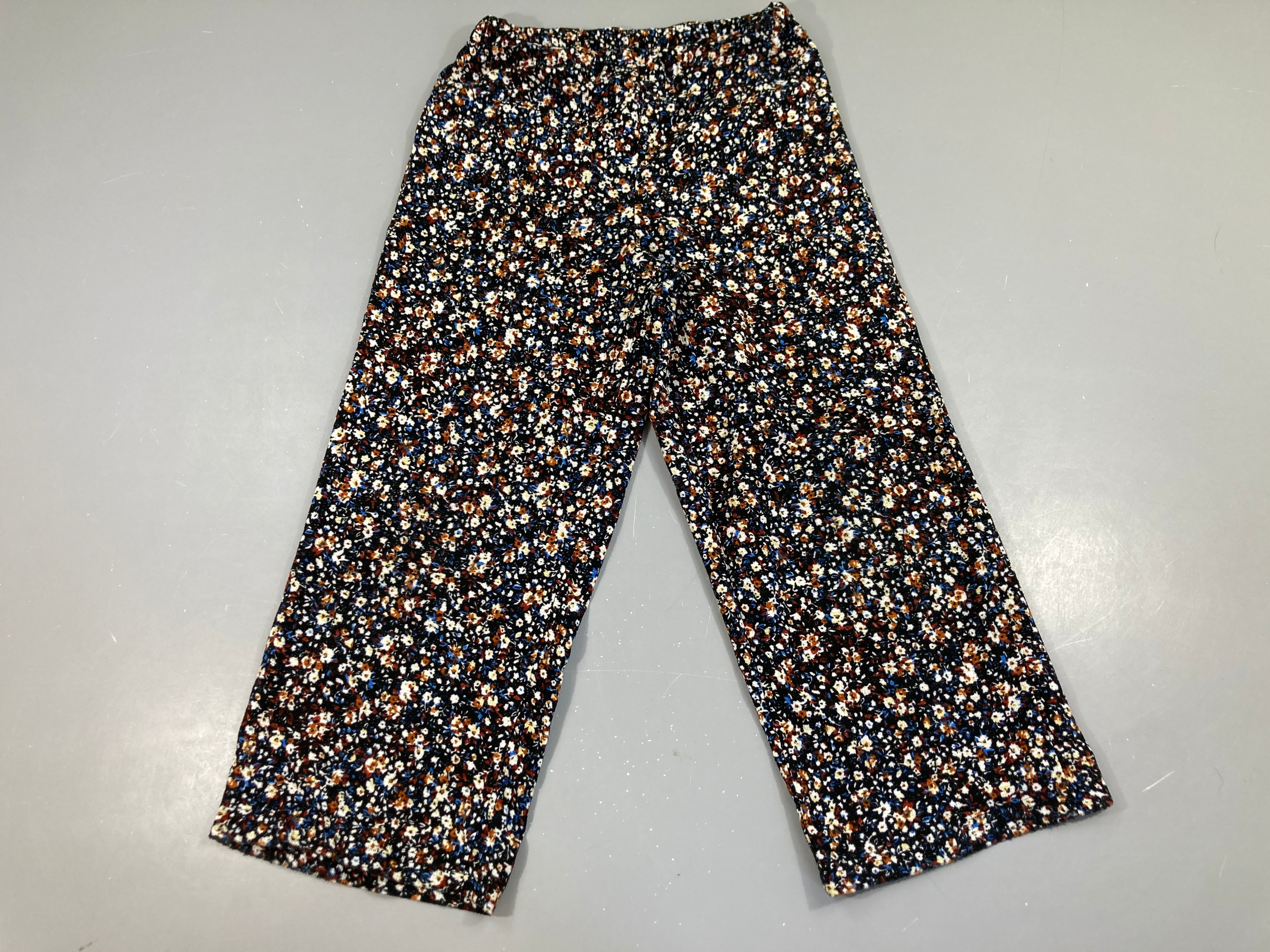 Pantalon fluide large noir fleurs