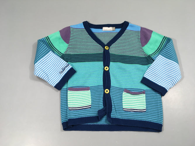 Gilet rayé turquoise, moins cher chez Petit Kiwi