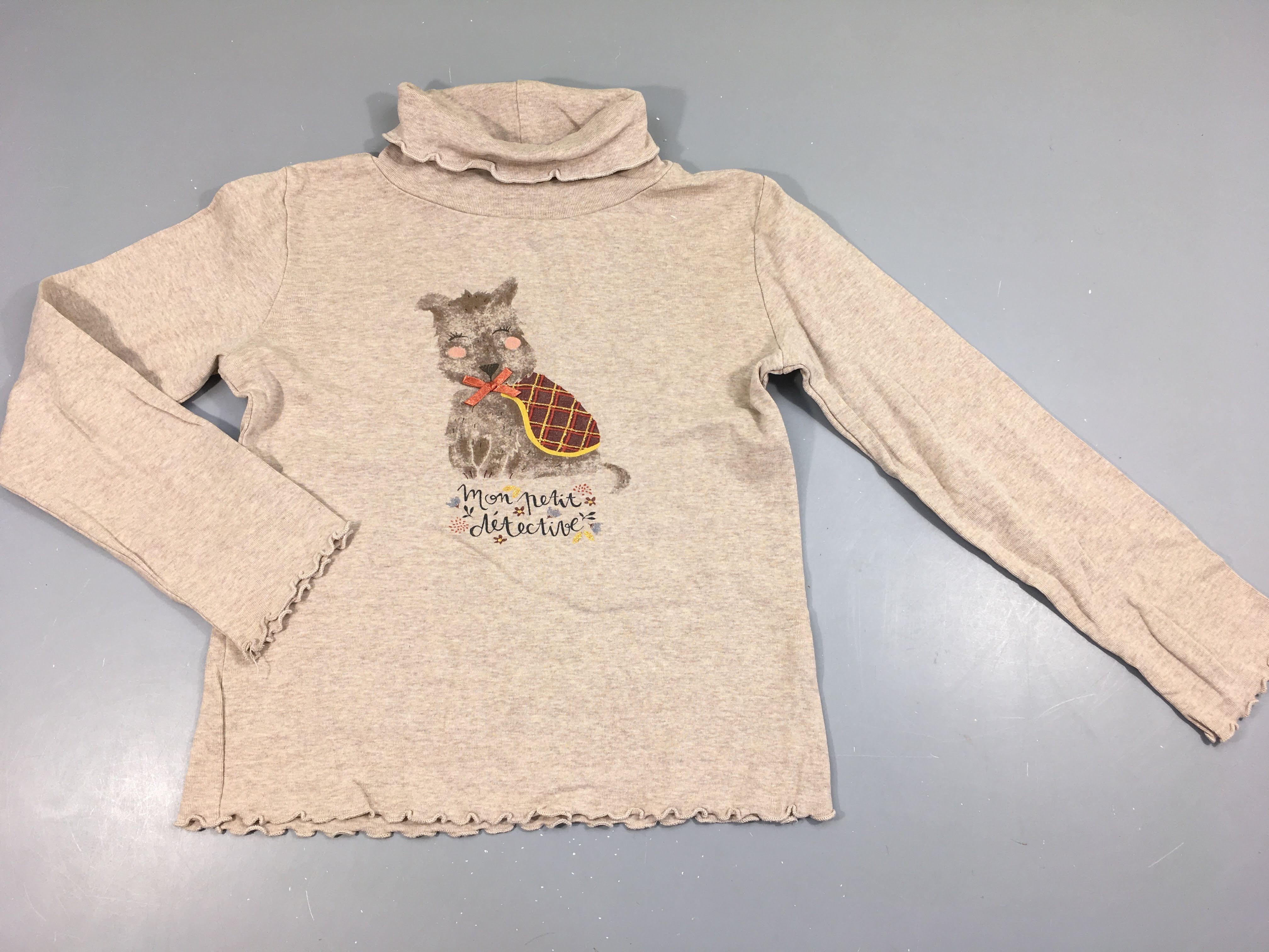 T-shirt m.l col roulé beige chien