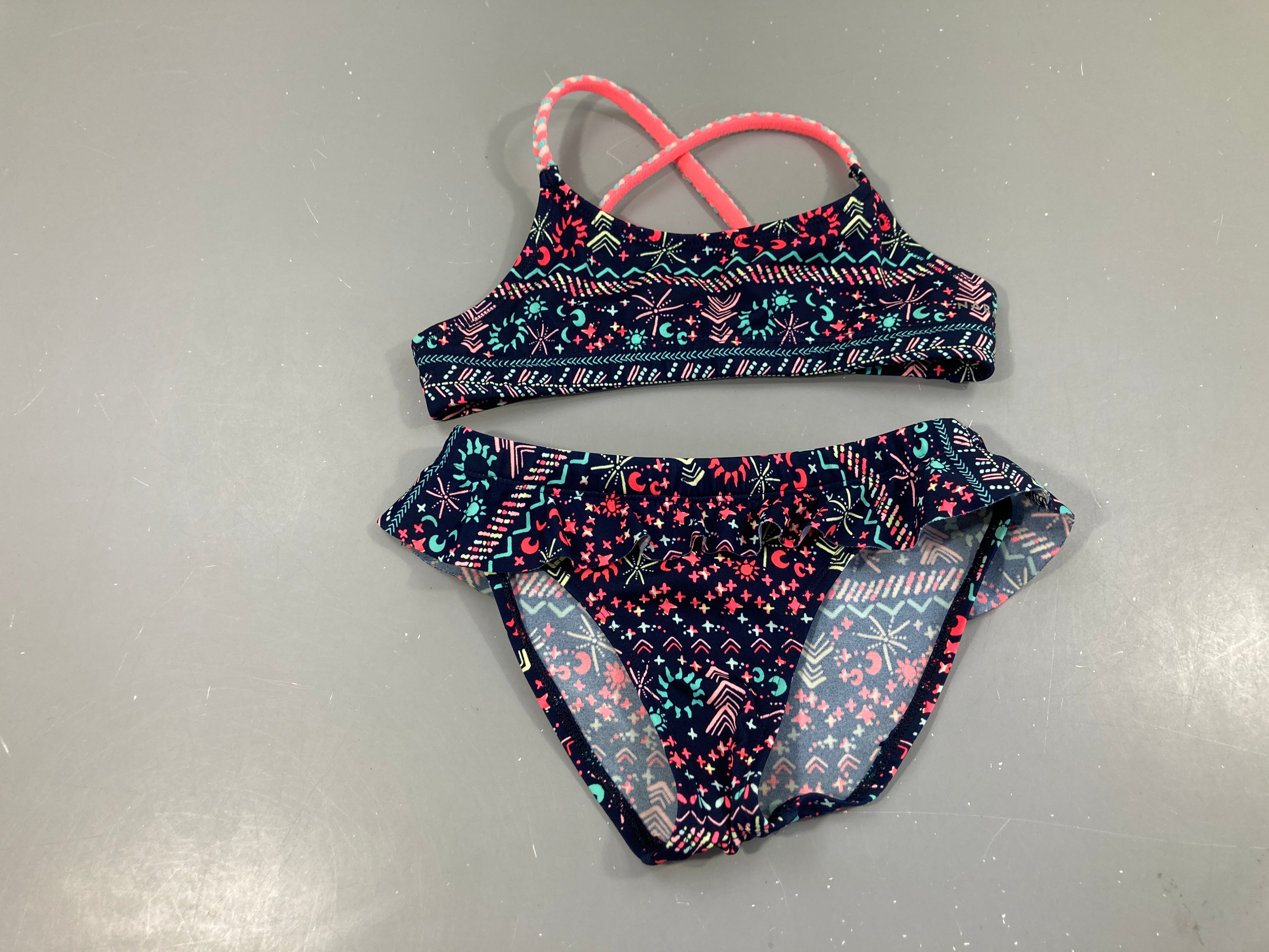 Bikini bleu marine motifs rose