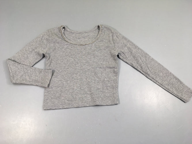 T-shirt m.l gris côtelé fin strass col Taille estimée, moins cher chez Petit Kiwi