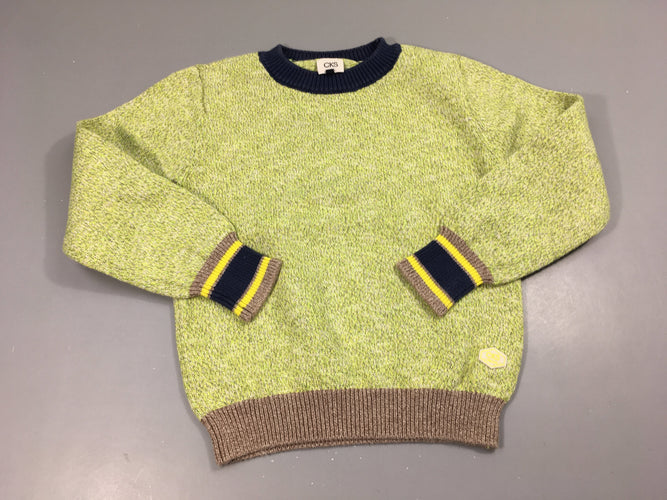 Pull vert chiné bords couleurs, moins cher chez Petit Kiwi