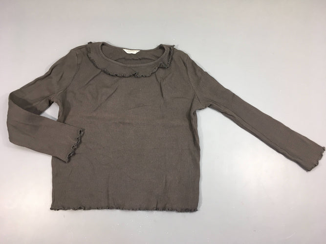 T-shirt m.l côtelé gris col froufrou, moins cher chez Petit Kiwi