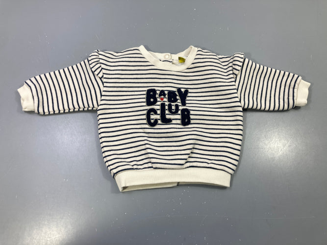 Pull écru rayé marine, brodé Baby Club, moins cher chez Petit Kiwi