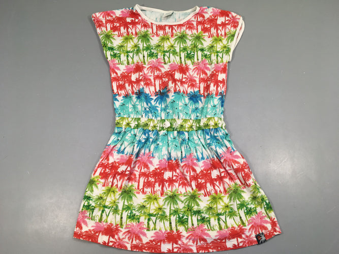 Robe m.c jersey blanc palmier rouge-vert-bleu, moins cher chez Petit Kiwi