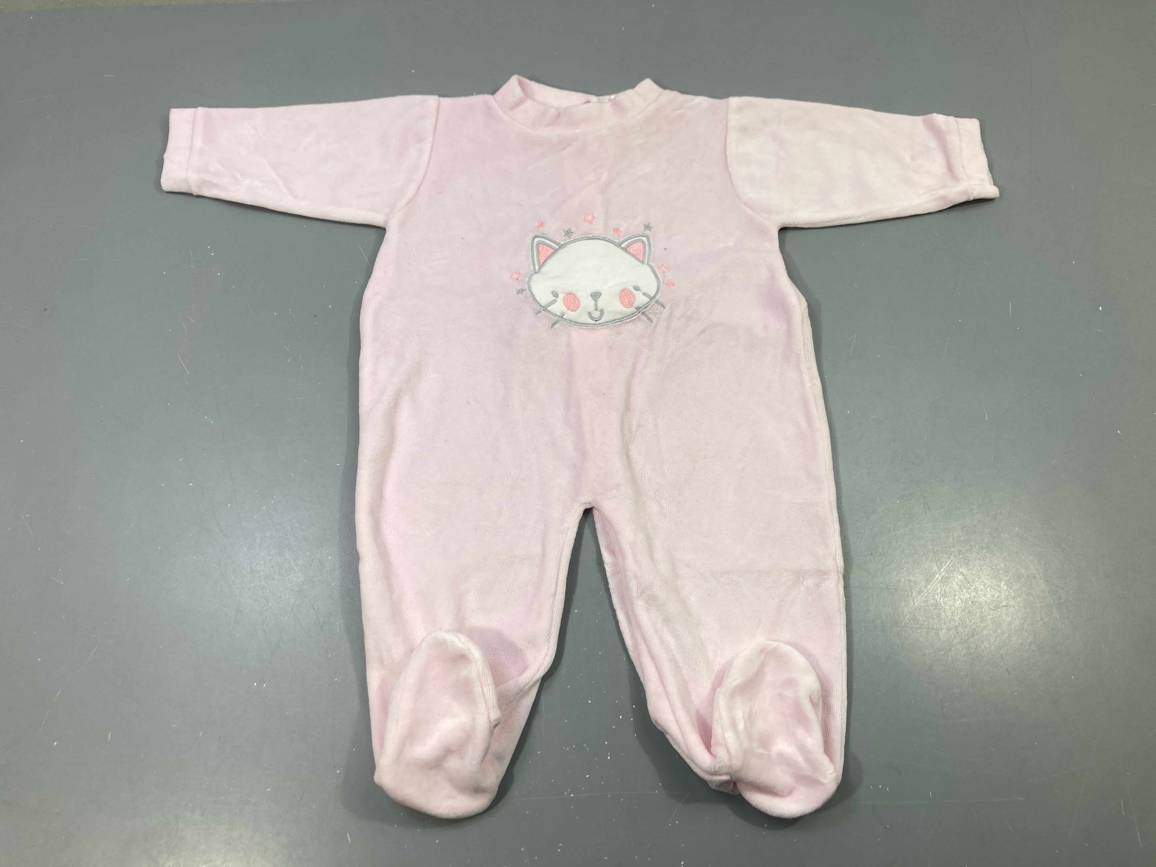 Pyjama velours rose brodé chat
