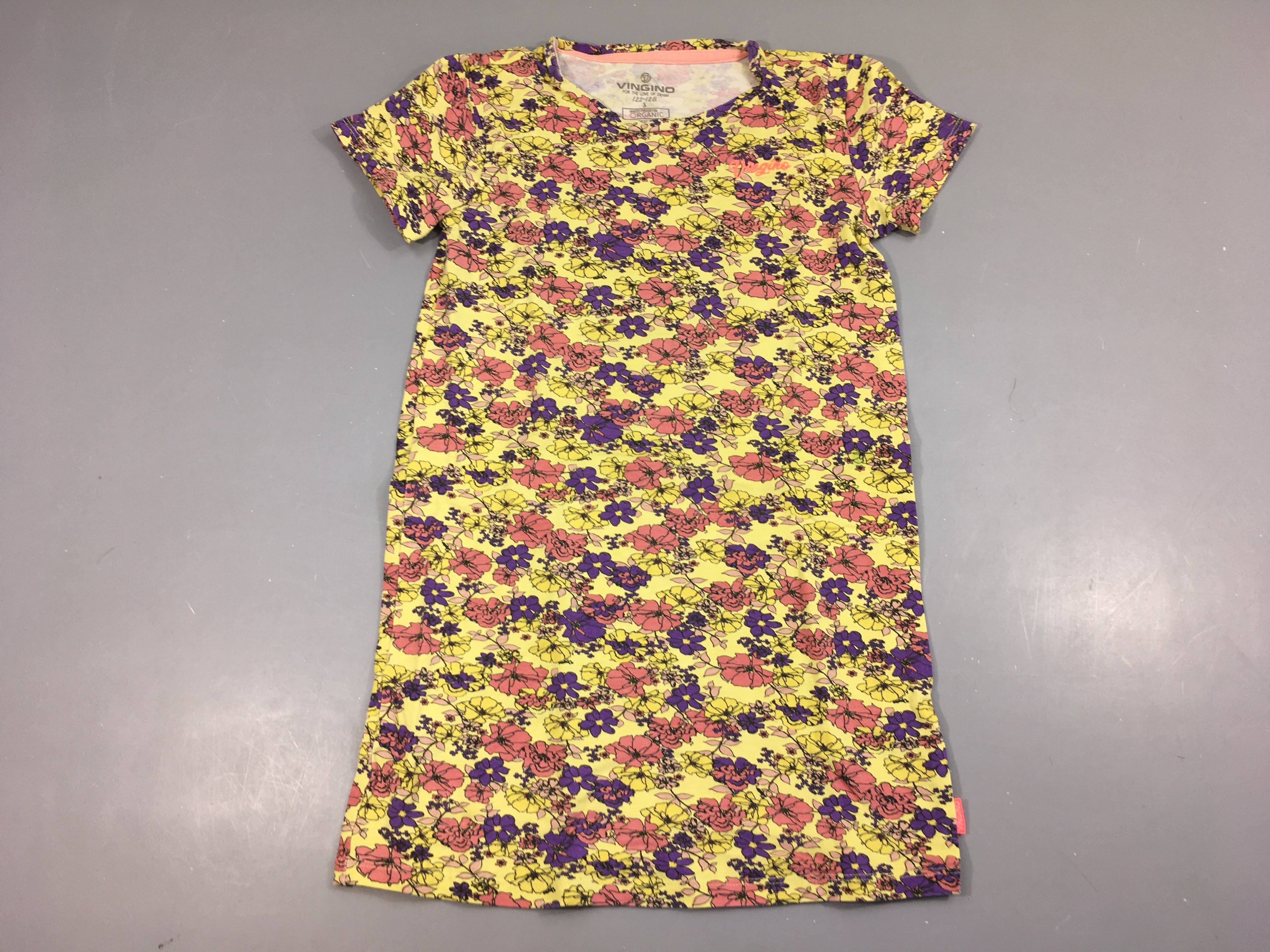 Robe m.c jersey jaune fleuire mauve rose