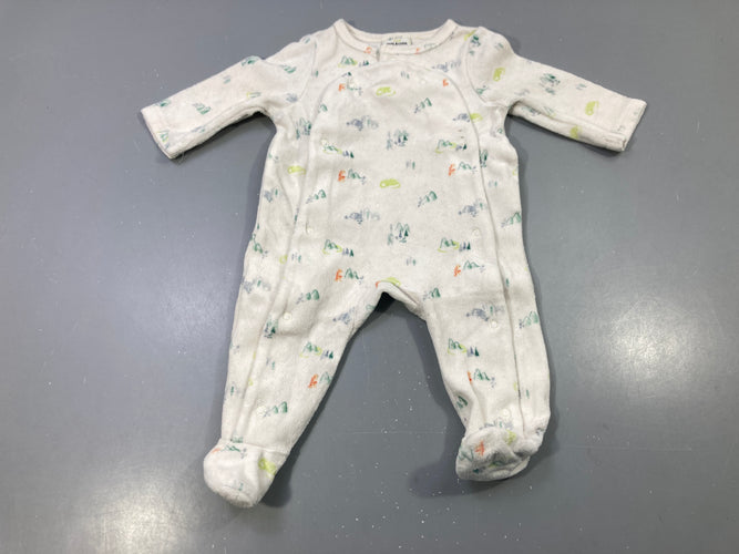 Pyjama velours écru imprimé animaux forêt, moins cher chez Petit Kiwi